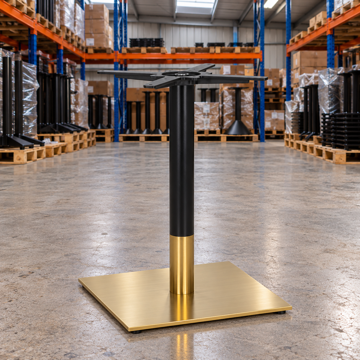Tring Small Square Table Base – Black / Brass - Restaurant Table & Chairs Direct