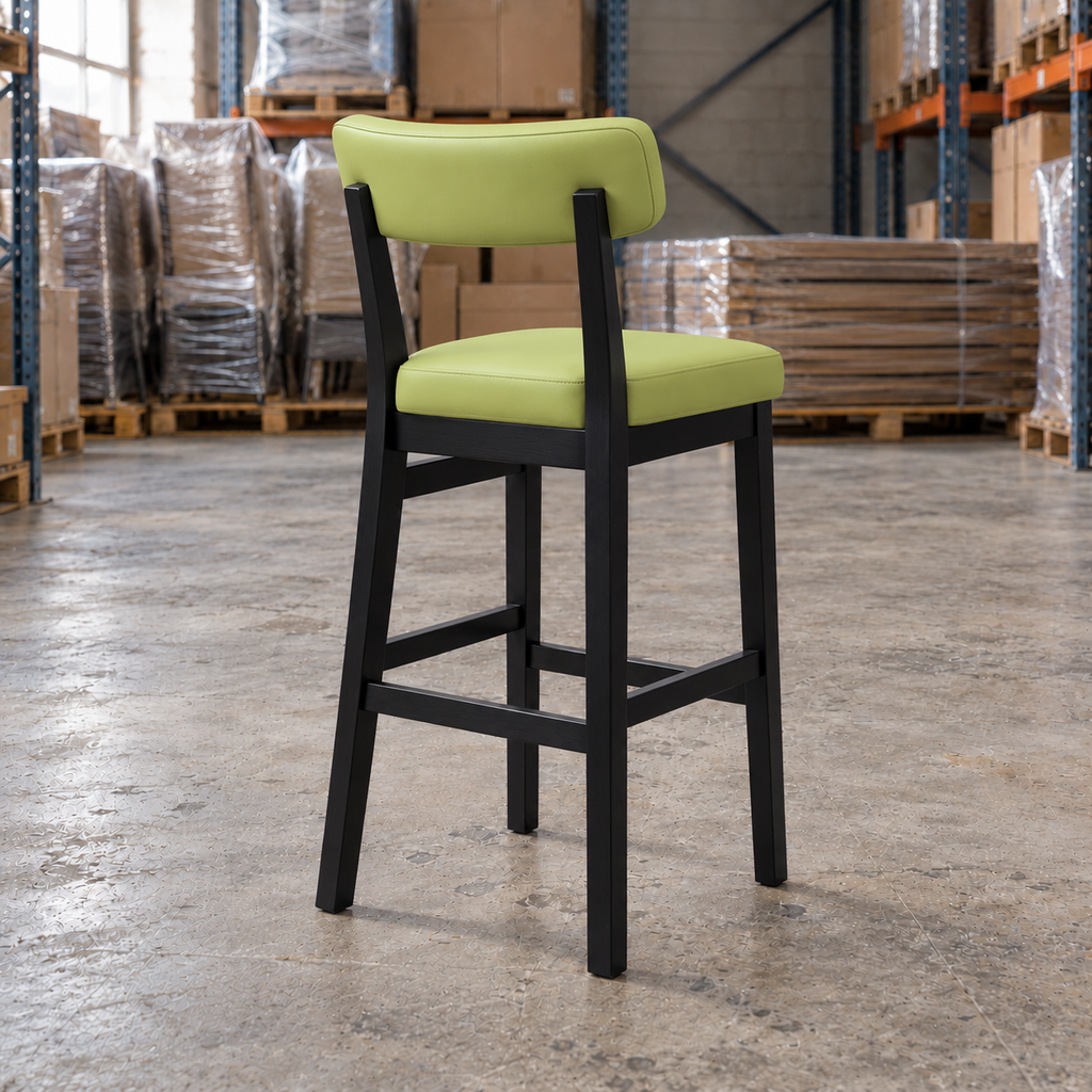 Oak Commercial Bar Highchair – Green / Black Frame - Restaurant Table & Chairs Direct