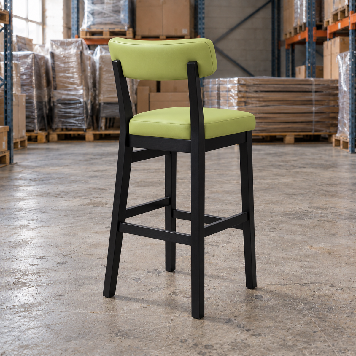 Oak Commercial Bar Highchair – Green / Black Frame - Restaurant Table & Chairs Direct