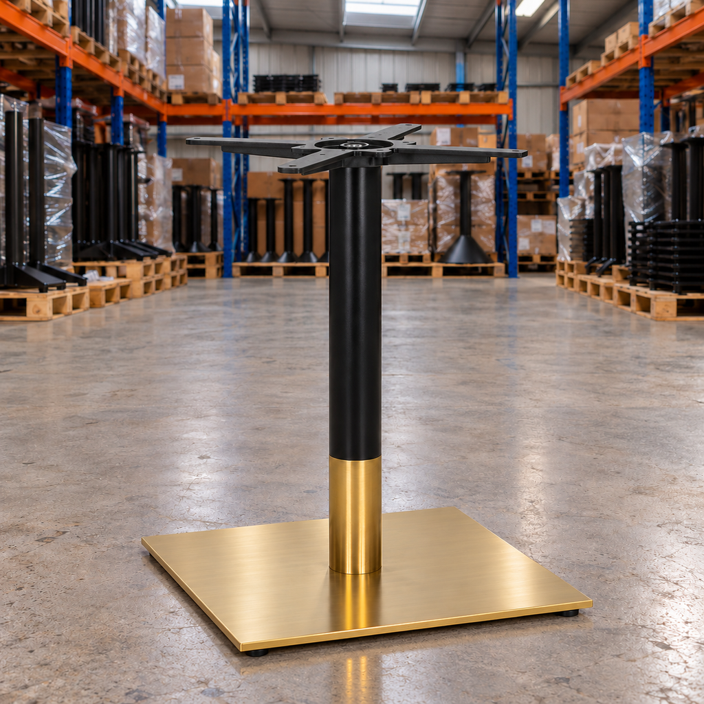 Tring Large Square Table Base – Black / Brass - Restaurant Table & Chairs Direct