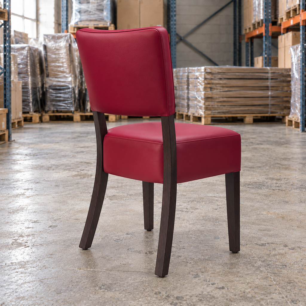 Restaurant Dining Chair in Wine Upholstery with Wenge-Finish Frame