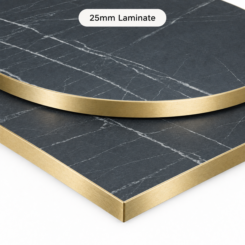 Black Marble Effect 25mm Laminate Table Top – Gold Edge - Restaurant Table & Chairs Direct
