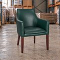 Maple Armchair in bottle green faux leather with dark wooden legs