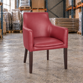 Maple Armchair in burgundy faux leather with dark wooden legs